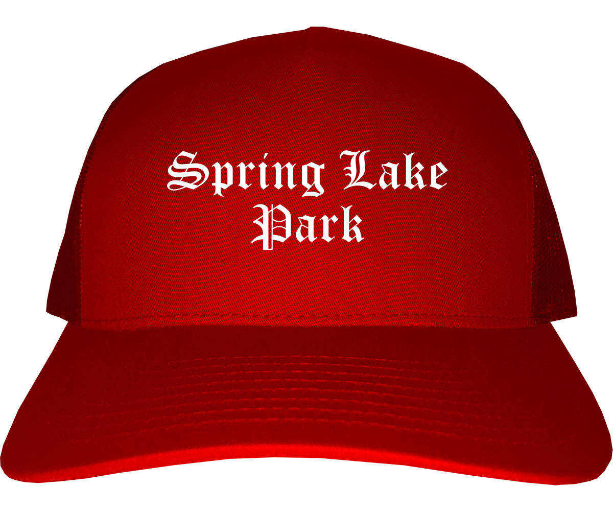 Spring Lake Park Minnesota MN Old English Mens Trucker Hat Cap Red
