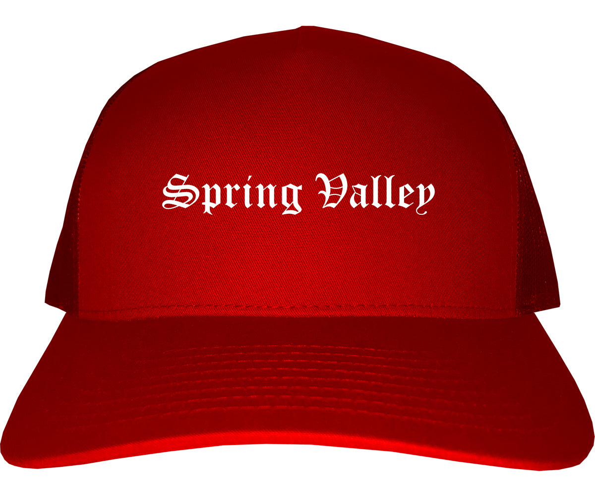 Spring Valley Illinois IL Old English Mens Trucker Hat Cap Red