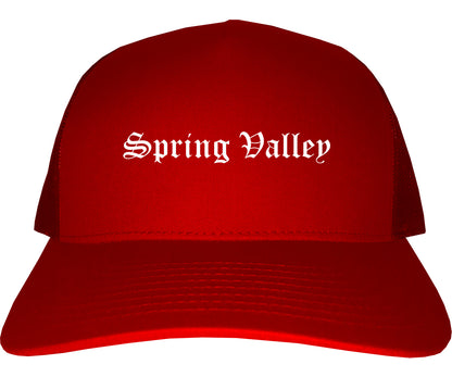 Spring Valley Illinois IL Old English Mens Trucker Hat Cap Red