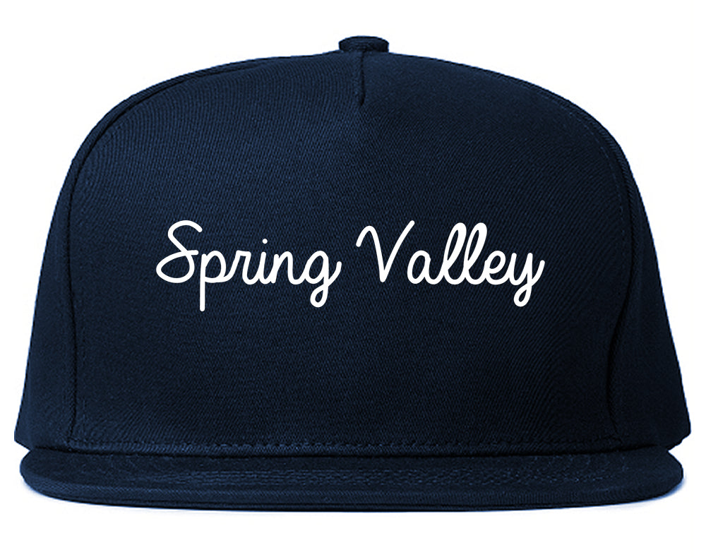 Spring Valley New York NY Script Mens Snapback Hat Navy Blue