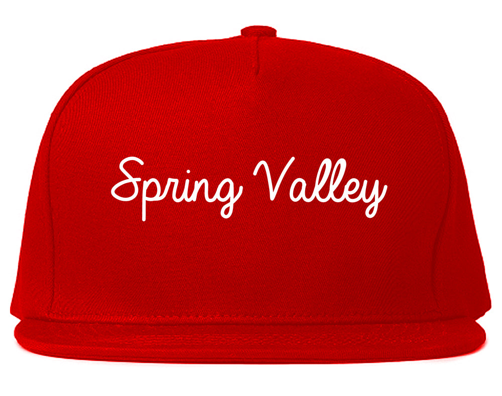 Spring Valley New York NY Script Mens Snapback Hat Red
