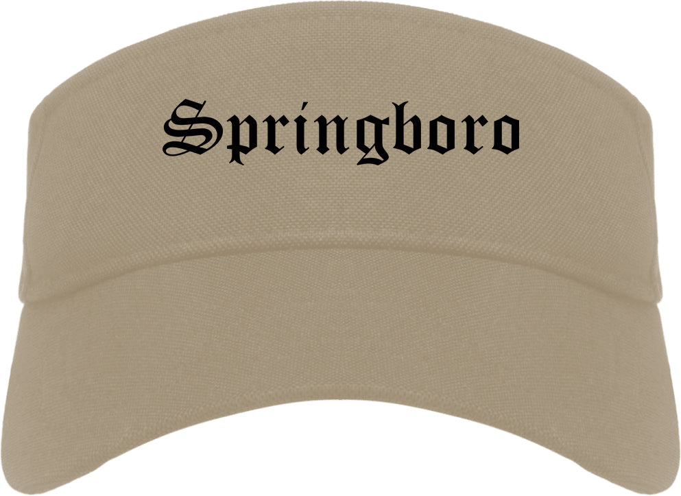 Springboro Ohio OH Old English Mens Visor Cap Hat Khaki