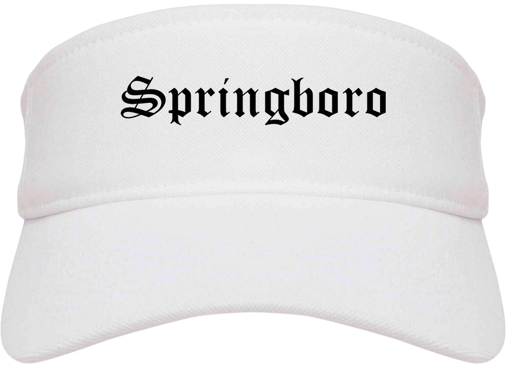 Springboro Ohio OH Old English Mens Visor Cap Hat White