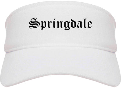 Springdale Arkansas AR Old English Mens Visor Cap Hat White