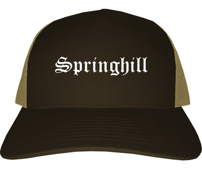 Springhill Louisiana LA Old English Mens Trucker Hat Cap Brown