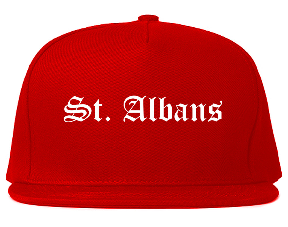 St. Albans Vermont VT Old English Mens Snapback Hat Red