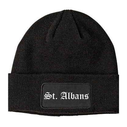St. Albans Vermont VT Old English Mens Knit Beanie Hat Cap Black