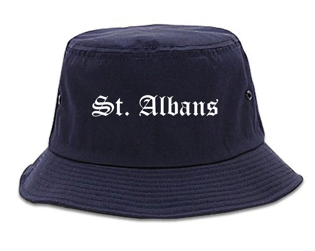 St. Albans Vermont VT Old English Mens Bucket Hat Navy Blue
