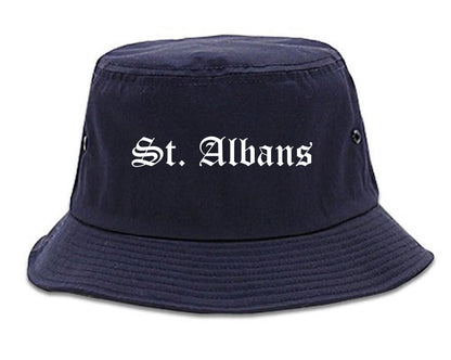 St. Albans Vermont VT Old English Mens Bucket Hat Navy Blue