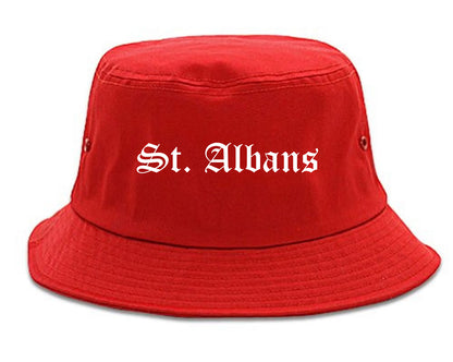 St. Albans Vermont VT Old English Mens Bucket Hat Red