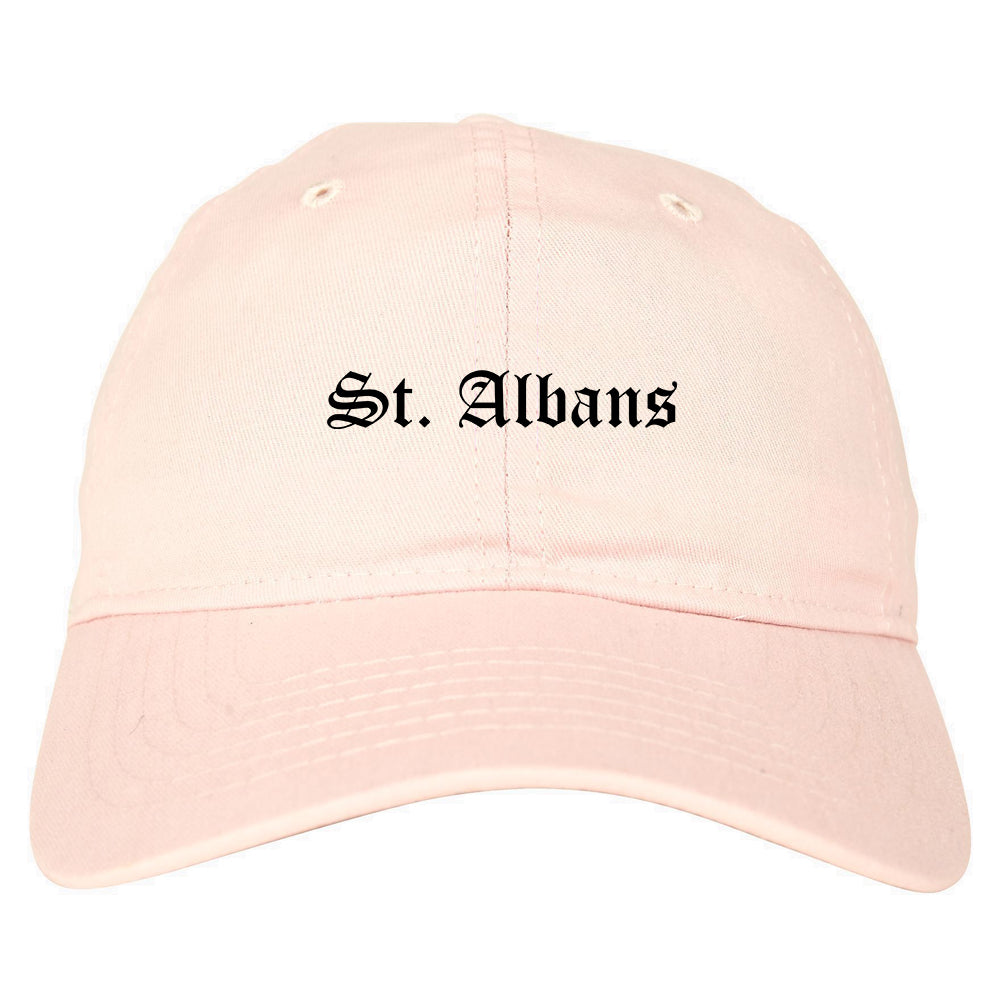 St. Albans Vermont VT Old English Mens Dad Hat Baseball Cap Pink