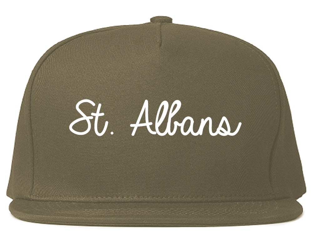 St. Albans Vermont VT Script Mens Snapback Hat Grey