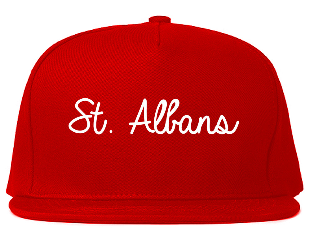 St. Albans Vermont VT Script Mens Snapback Hat Red
