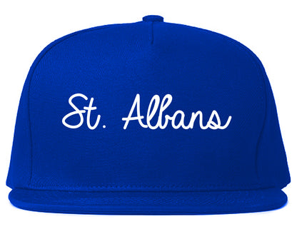St. Albans Vermont VT Script Mens Snapback Hat Royal Blue
