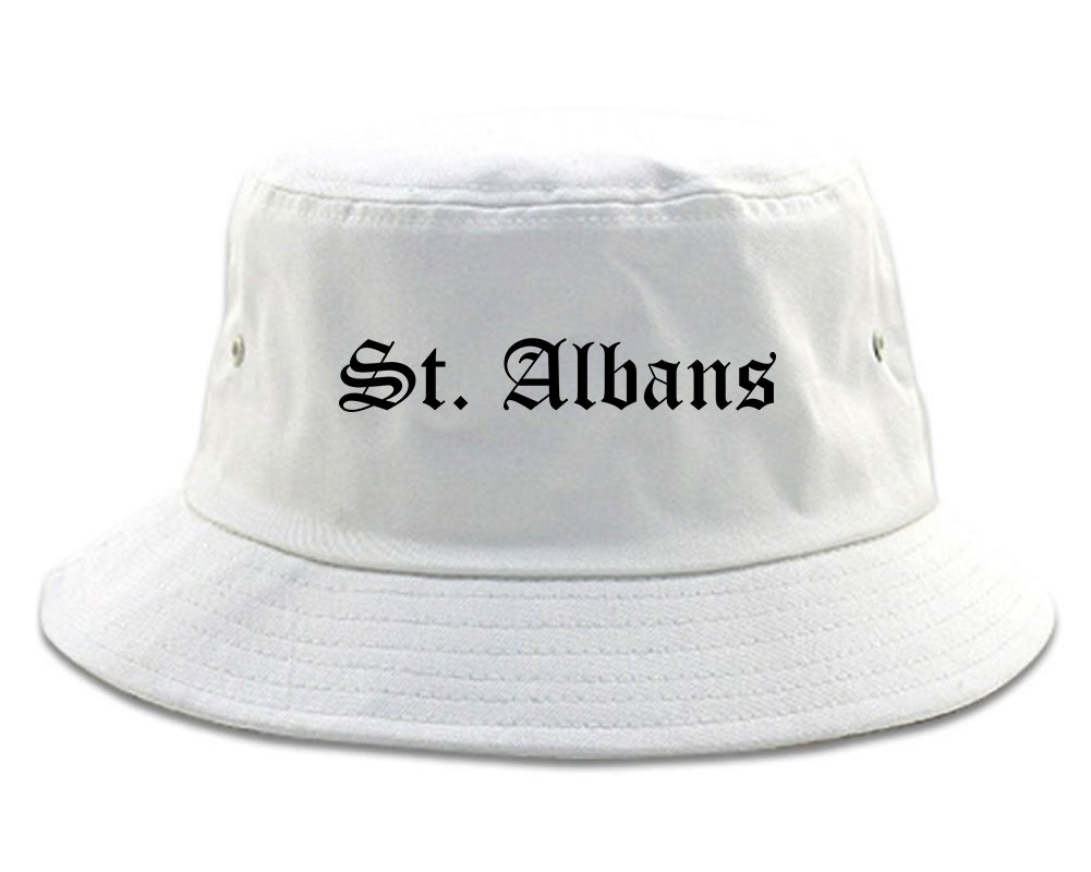 St. Albans Vermont VT Old English Mens Bucket Hat White