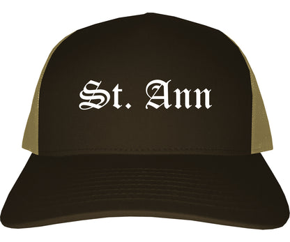 St. Ann Missouri MO Old English Mens Trucker Hat Cap Brown