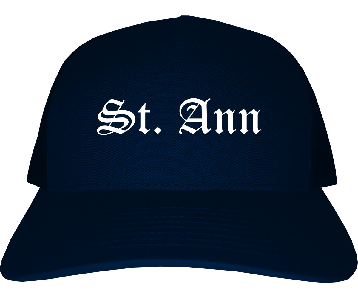 St. Ann Missouri MO Old English Mens Trucker Hat Cap Navy Blue