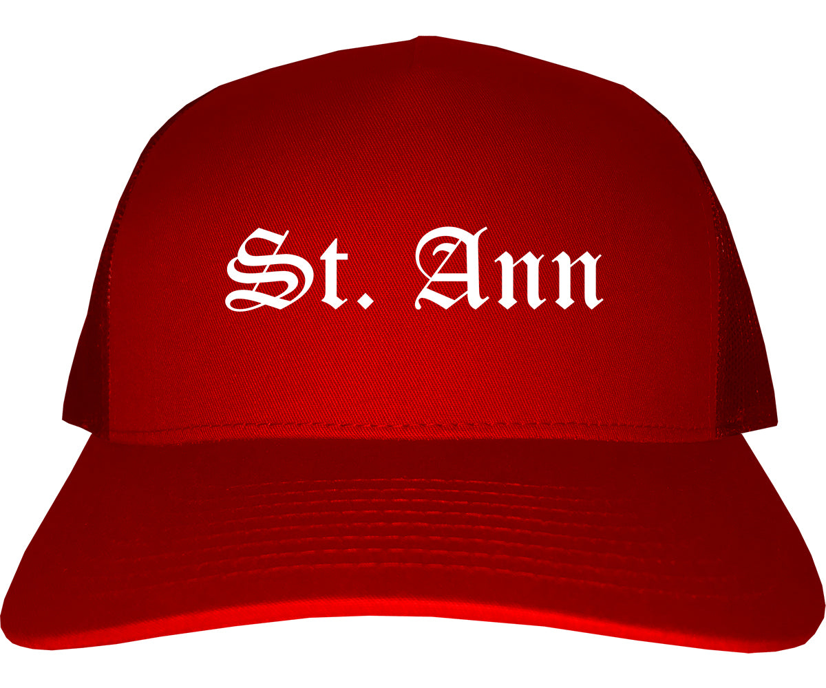 St. Ann Missouri MO Old English Mens Trucker Hat Cap Red