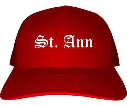 St. Ann Missouri MO Old English Mens Trucker Hat Cap Red