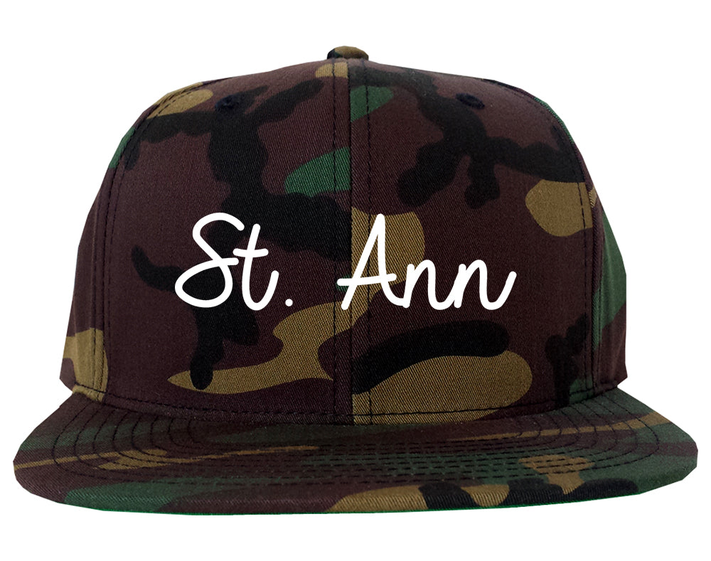 St. Ann Missouri MO Script Mens Snapback Hat Army Camo