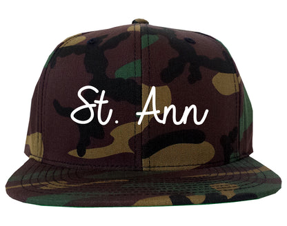 St. Ann Missouri MO Script Mens Snapback Hat Army Camo
