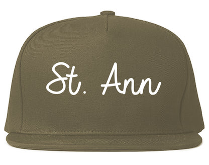 St. Ann Missouri MO Script Mens Snapback Hat Grey