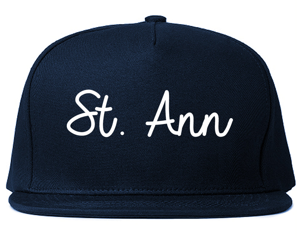 St. Ann Missouri MO Script Mens Snapback Hat Navy Blue