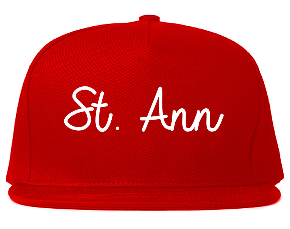 St. Ann Missouri MO Script Mens Snapback Hat Red