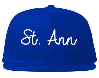 St. Ann Missouri MO Script Mens Snapback Hat Royal Blue