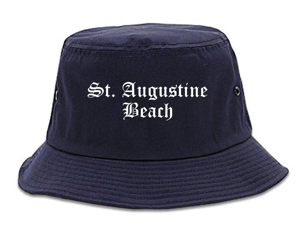 St. Augustine Beach Florida FL Old English Mens Bucket Hat Navy Blue