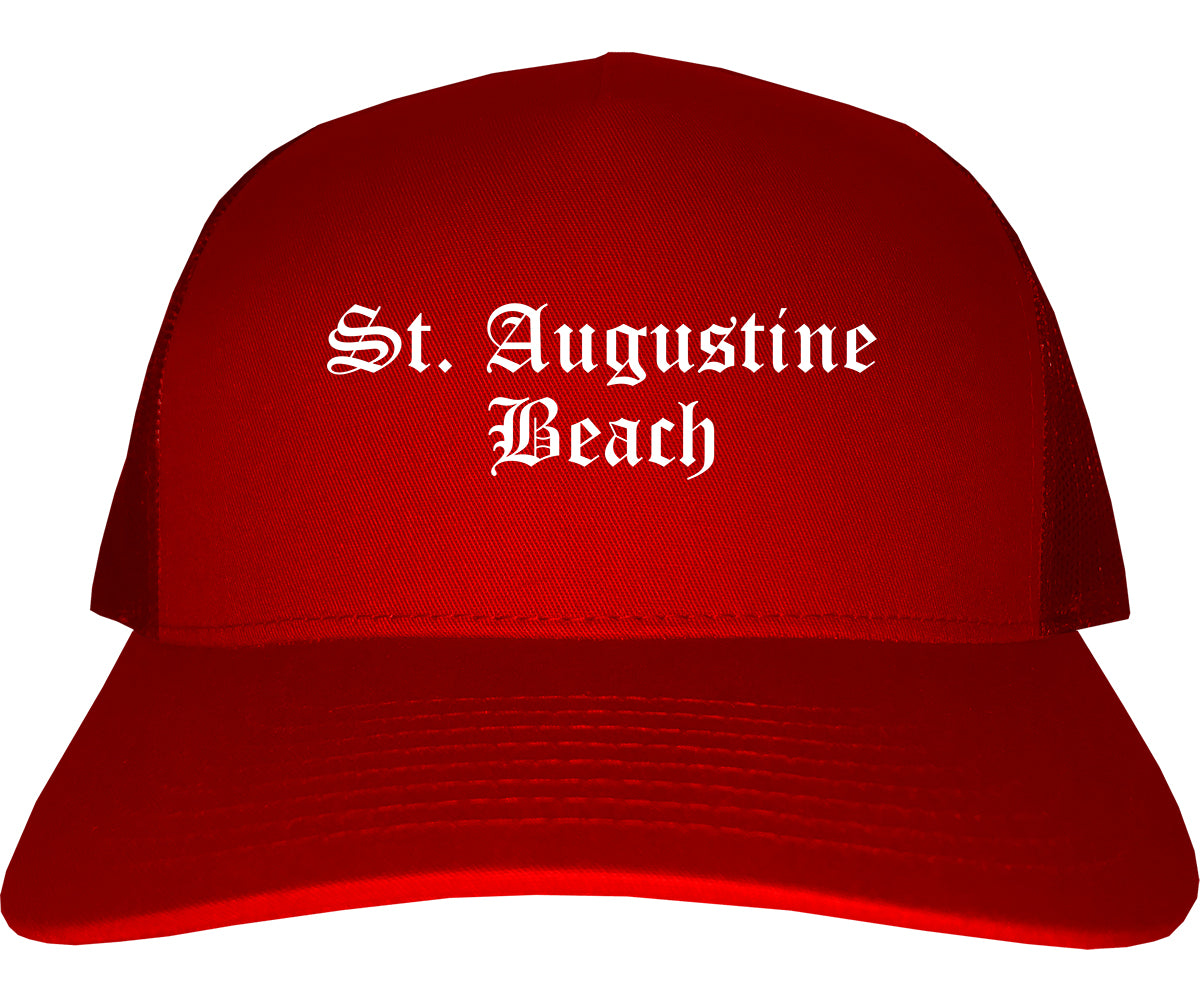 St. Augustine Beach Florida FL Old English Mens Trucker Hat Cap Red