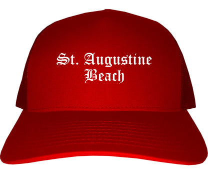 St. Augustine Beach Florida FL Old English Mens Trucker Hat Cap Red