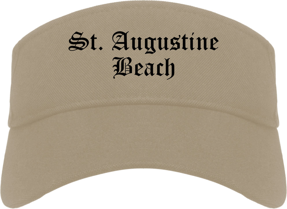 St. Augustine Beach Florida FL Old English Mens Visor Cap Hat Khaki