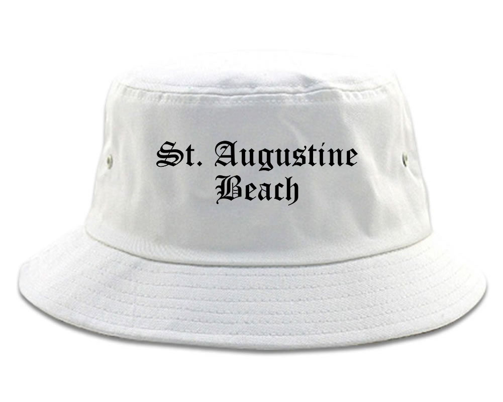 St. Augustine Beach Florida FL Old English Mens Bucket Hat White