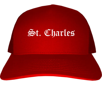 St. Charles Missouri MO Old English Mens Trucker Hat Cap Red