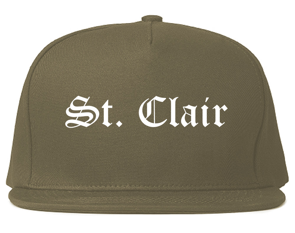 St. Clair Michigan MI Old English Mens Snapback Hat Grey