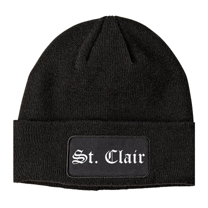 St. Clair Michigan MI Old English Mens Knit Beanie Hat Cap Black