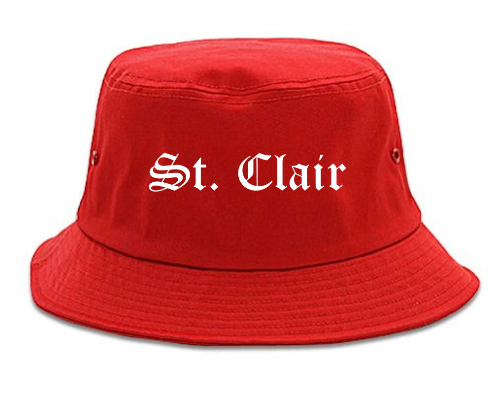 St. Clair Michigan MI Old English Mens Bucket Hat Red
