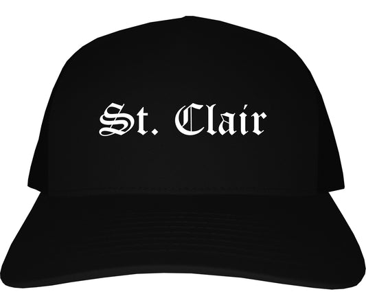 St. Clair Michigan MI Old English Mens Trucker Hat Cap Black