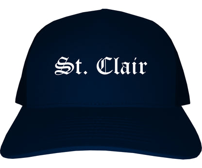 St. Clair Michigan MI Old English Mens Trucker Hat Cap Navy Blue