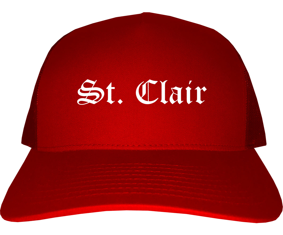 St. Clair Michigan MI Old English Mens Trucker Hat Cap Red
