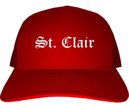 St. Clair Michigan MI Old English Mens Trucker Hat Cap Red