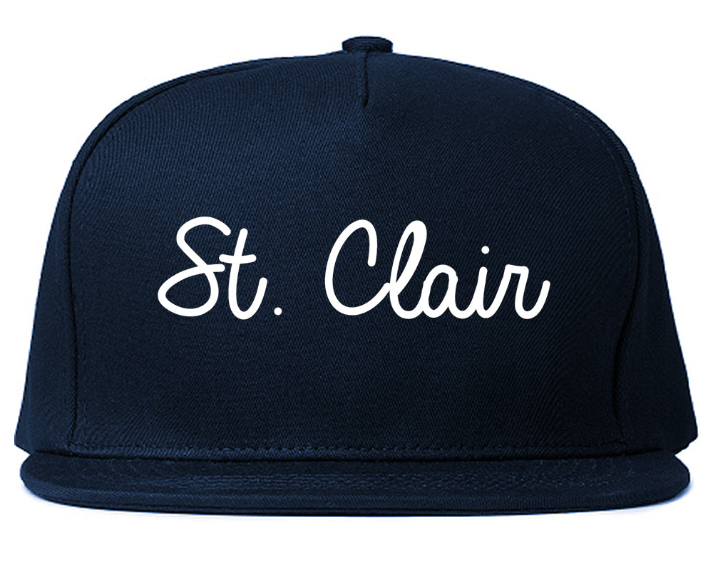 St. Clair Michigan MI Script Mens Snapback Hat Navy Blue