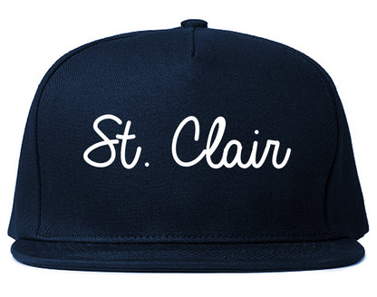 St. Clair Michigan MI Script Mens Snapback Hat Navy Blue