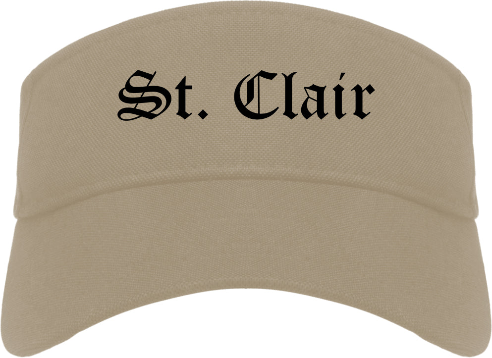 St. Clair Michigan MI Old English Mens Visor Cap Hat Khaki