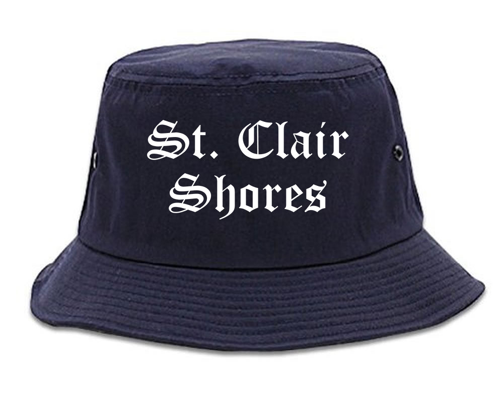 St. Clair Shores Michigan MI Old English Mens Bucket Hat Navy Blue