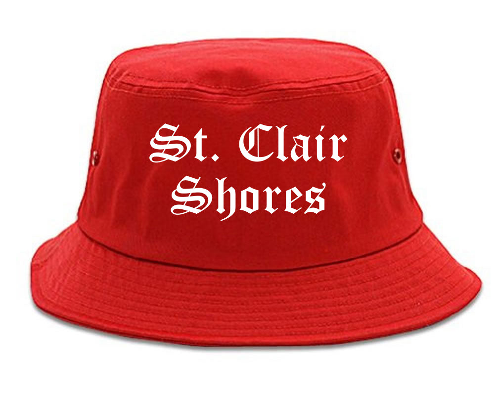 St. Clair Shores Michigan MI Old English Mens Bucket Hat Red