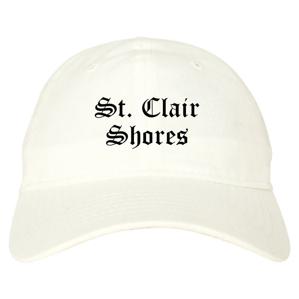 St. Clair Shores Michigan MI Old English Mens Dad Hat Baseball Cap White