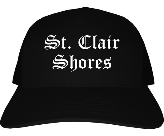 St. Clair Shores Michigan MI Old English Mens Trucker Hat Cap Black