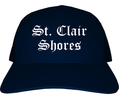 St. Clair Shores Michigan MI Old English Mens Trucker Hat Cap Navy Blue